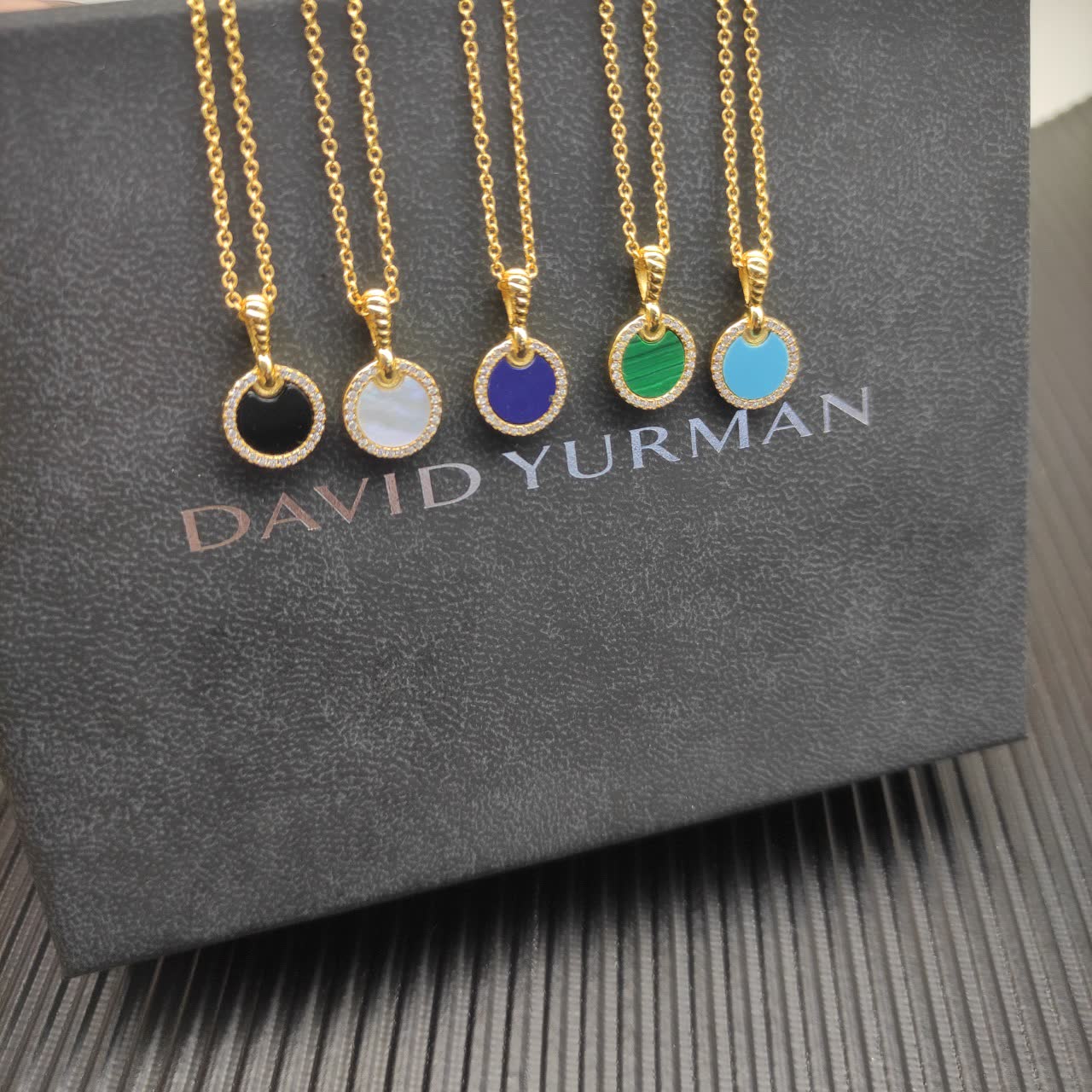 David Yurman Gold Plated Enamel Circle Pendant Necklace